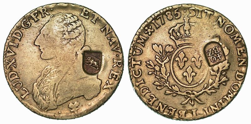 FRANCIA. LOUIS XVI, 1774-1792. Ecu 1785 con contromarca da 40 Batzen di Berna.  - Auction Numismatics - Cambi Casa d'Aste