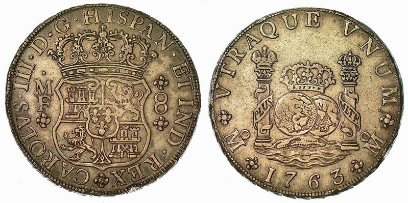 MESSICO. CARLOS III, 1759-1788. 8 Reales 1763. Città del Messico.  - Auction Numismatics - Cambi Casa d'Aste