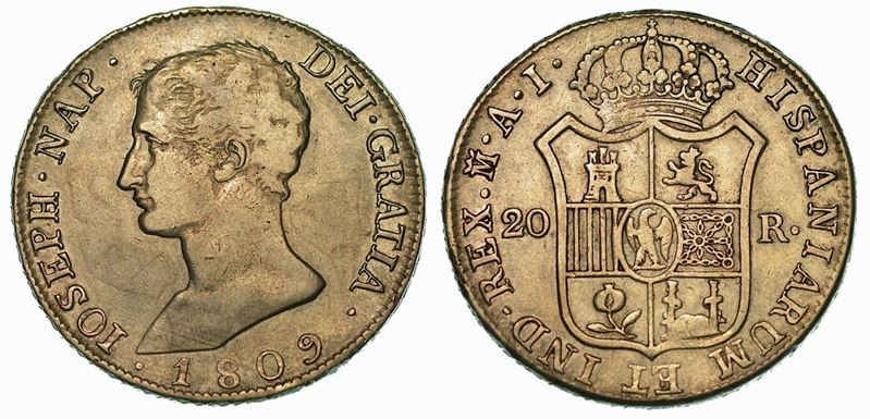 SPAGNA. JOSE NAPOLEON, 1808-1813. 20 Reales 1809. Madrid.  - Auction Numismatics - Cambi Casa d'Aste