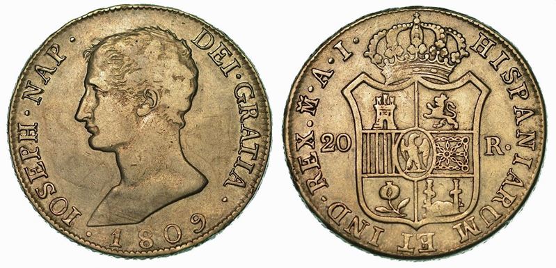SPAGNA. JOSE NAPOLEON, 1808-1813. 20 Reales 1809. Madrid.  - Asta Numismatica - Cambi Casa d'Aste