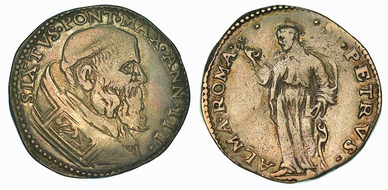 STATO PONTIFICIO. SISTO V, 1585-1590. Testone A. III.  - Auction Numismatics - Cambi Casa d'Aste