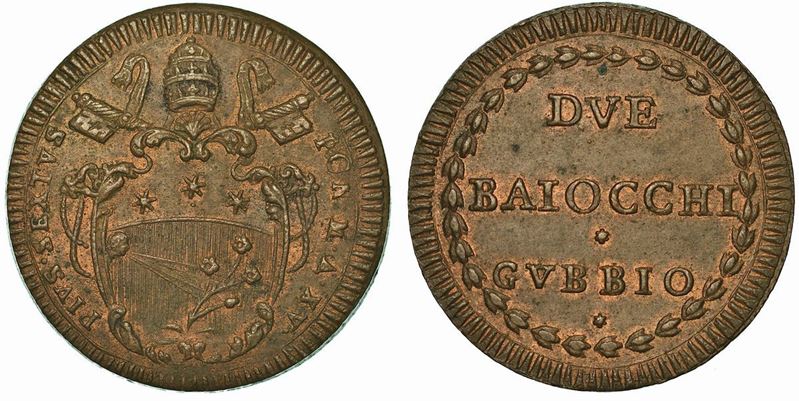 STATO PONTIFICIO. PIO VI, 1775-1799. 2 Baiocchi A. XV. Gubbio.  - Asta Numismatica - Cambi Casa d'Aste