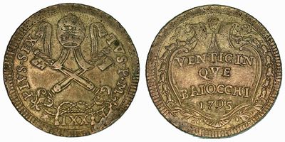 Stato Pontificio. Pio Vi, 1775-1799. 25 Baiocchi 1795. Roma.