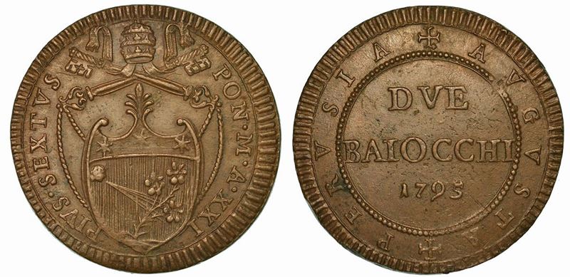 STATO PONTIFICO. PIO VI, 1775-1799. 2 Baiocchi 1795/A. XXI. Perugia.  - Auction Numismatics - Cambi Casa d'Aste