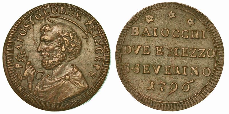 STATO PONTIFICO. PIO VI, 1775-1799. 2 e 1/2 Baiocchi 1796. San Severino.  - Auction Numismatics - Cambi Casa d'Aste