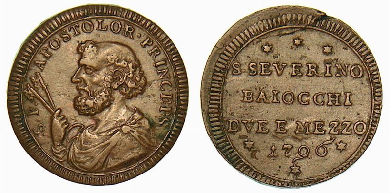 STATO PONTIFICO. PIO VI, 1775-1799. 2 e 1/2 Baiocchi 1796. San Severino.  - Auction Numismatics - Cambi Casa d'Aste