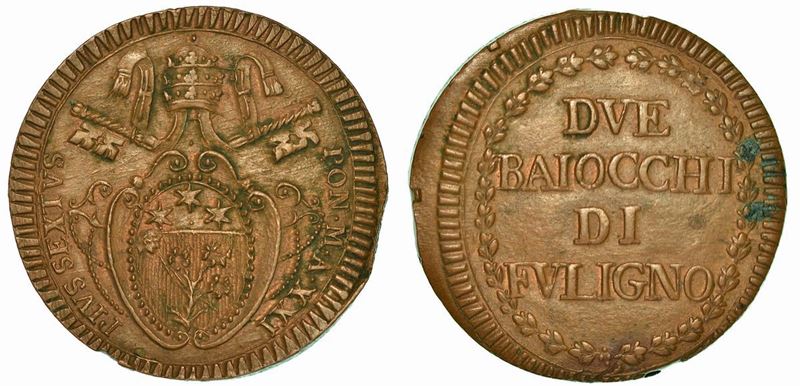STATO PONTIFICO. PIO VI, 1775-1799. 2 Baiocchi 1795/A. XXI. Foligno.  - Auction Numismatics - Cambi Casa d'Aste