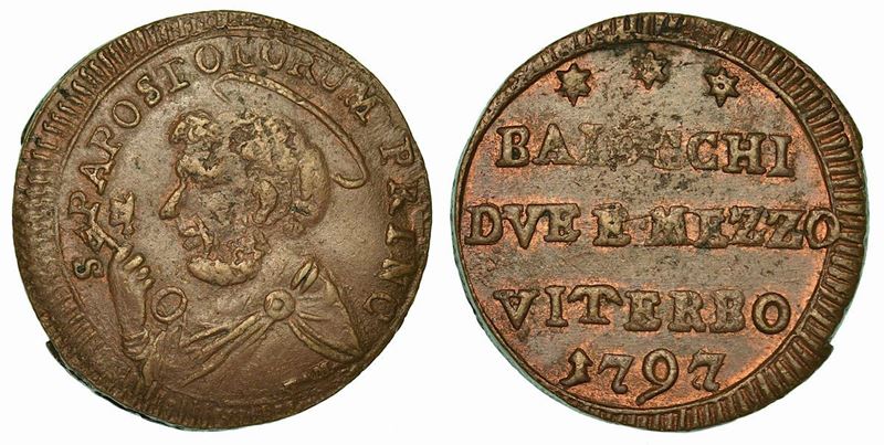STATO PONTIFICO. PIO VI, 1775-1799. 2 e 1/2 Baiocchi 1797. Viterbo.  - Auction Numismatics - Cambi Casa d'Aste