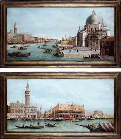 Scuola del XIX Secolo Veduta di Palazzo Ducale e della Basilica della Salute di Venezia