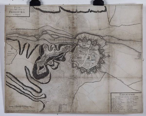 Plan de la ville et forts de Fribourg en Brisgaw. Stampa, XVIII secolo
