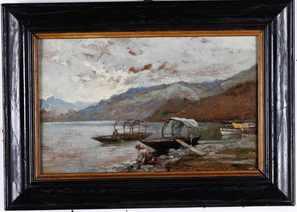 Anonimo del XIX-XX secolo Lago Maggiore con lavandaie