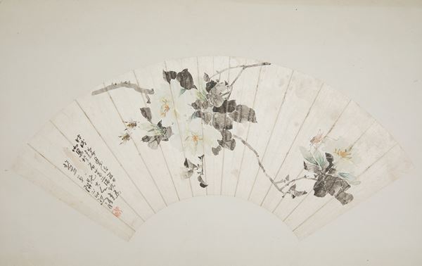 Ventaglio dipinto su carta raffigurante soggetto naturalistico con iscrizioni, Cina, Dinastia Qing, XIX secolo