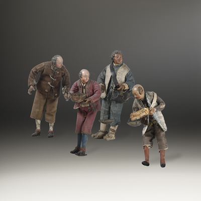 Quattro Figure da Presepe Raffiguranti Mercanti. Napoli, Fine XVIII - Inizio XIX Secolo