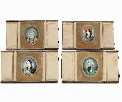Gruppo di Quattro Miniature Raffiguranti Dignitari Indiani. India XIX Secolo