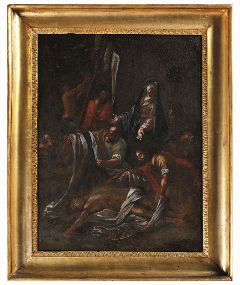 Scuola del XVIII secolo Deposizione di Cristo dalla croce  - olio su tela - Asta Dimore Italiane - Cambi Casa d'Aste