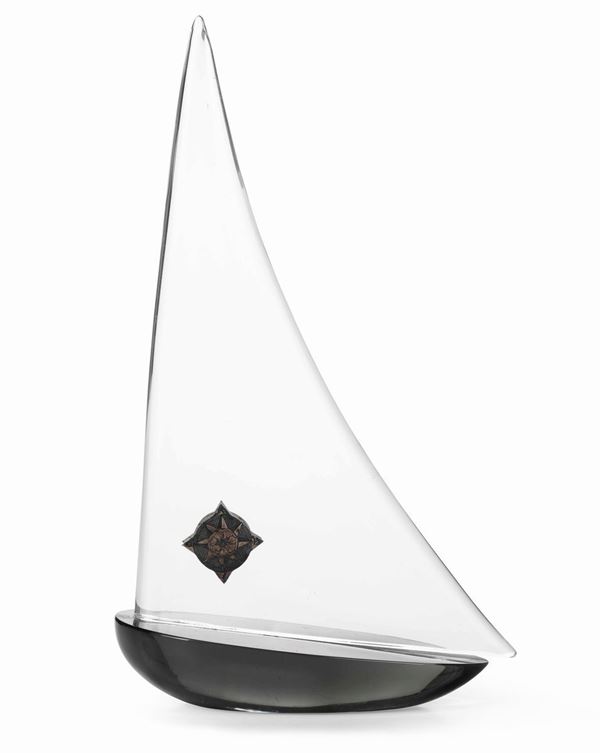 Modello di barca a vela in vetro, firma incisa A. Seguso Milano