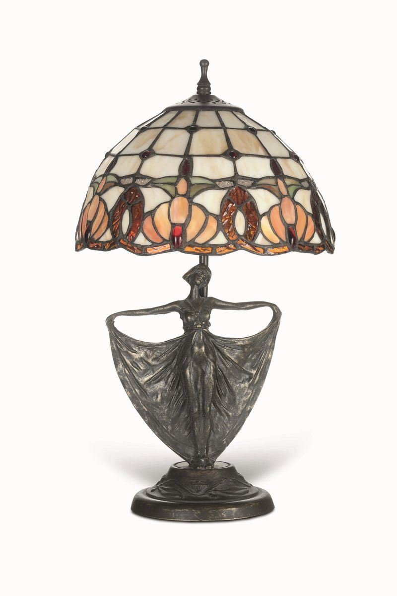 Lampada in bronzo con figura femminile. XX secolo  - Auction Italian Mansions - Cambi Casa d'Aste