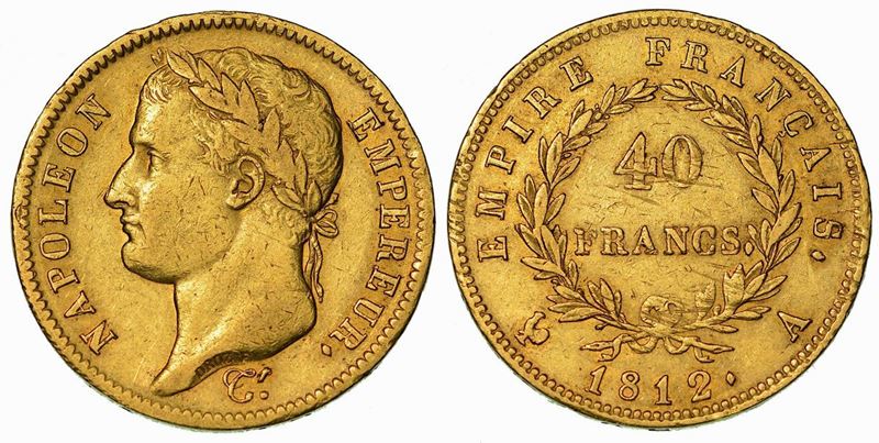 FRANCIA. NAPOLEON I, 1801-1815. 40 Francs 1812. Parigi.  - Auction Numismatics - Cambi Casa d'Aste
