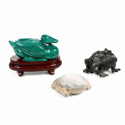 Due Rane e una Papera in Malachite