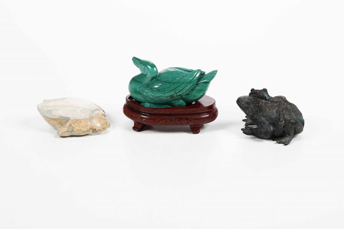 Due Rane e una Papera in Malachite