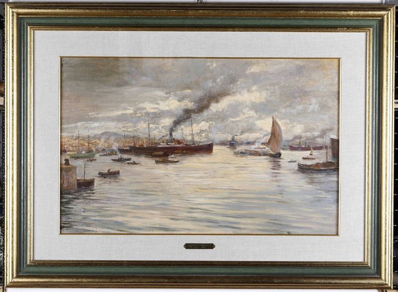Giorgio Belloni : Porto  - olio su cartoncino - Auction 19th Century Paintings - Cambi Casa d'Aste