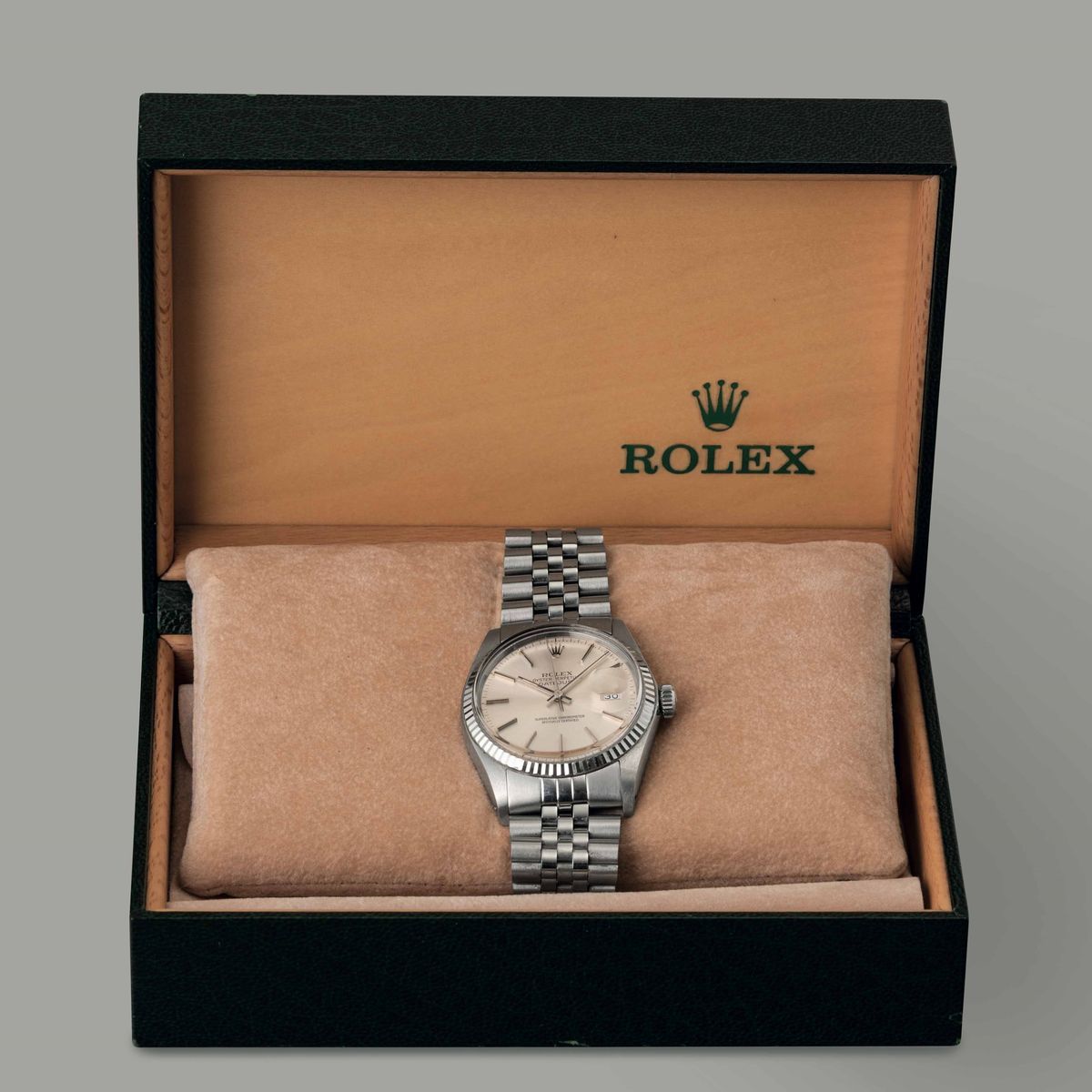Rolex - Datejust 16014 Cassa in Acciaio con Lunetta Zigrinata in Oro Bianco, Quadrante Argentè co...