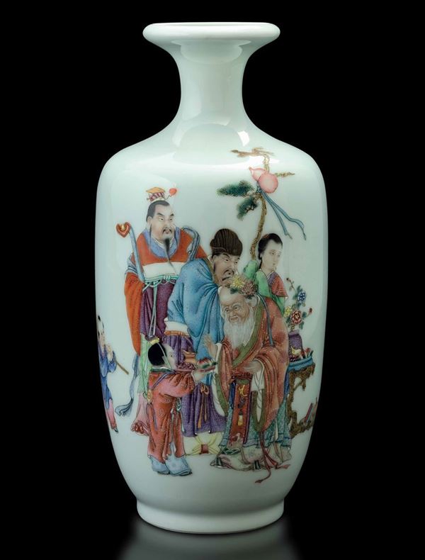 Vaso in porcellana con figure di saggi e iscrizioni, Cina, Repubblica, XX secolo
