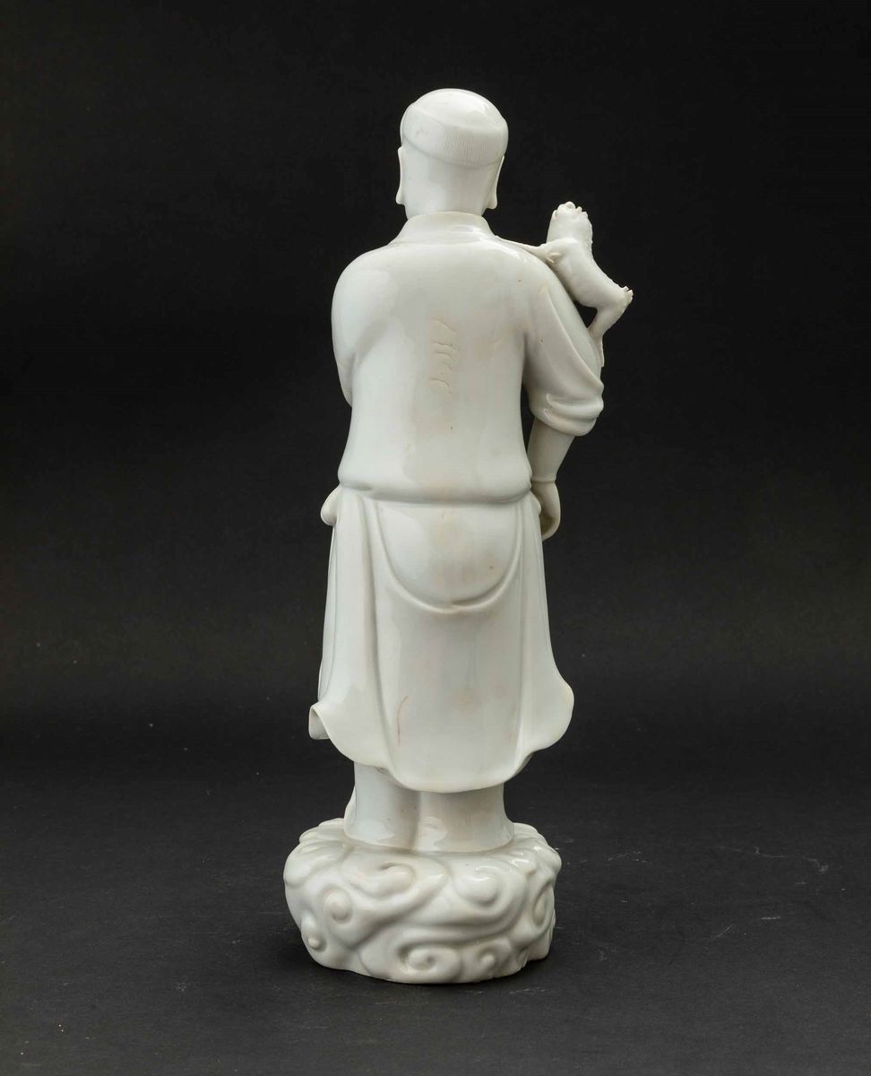 Figura di Saggio con Rana in Porcellana Blanc De Chine, Dehua, Cina, Dinastia Qing, Epoca Qianlon...