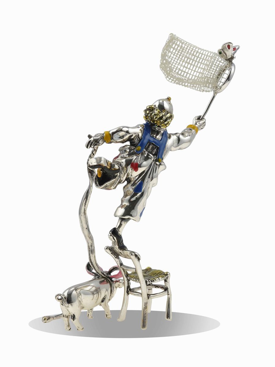 Gene Moore per Tiffany & Co. Due Clown con Smalti Policromi