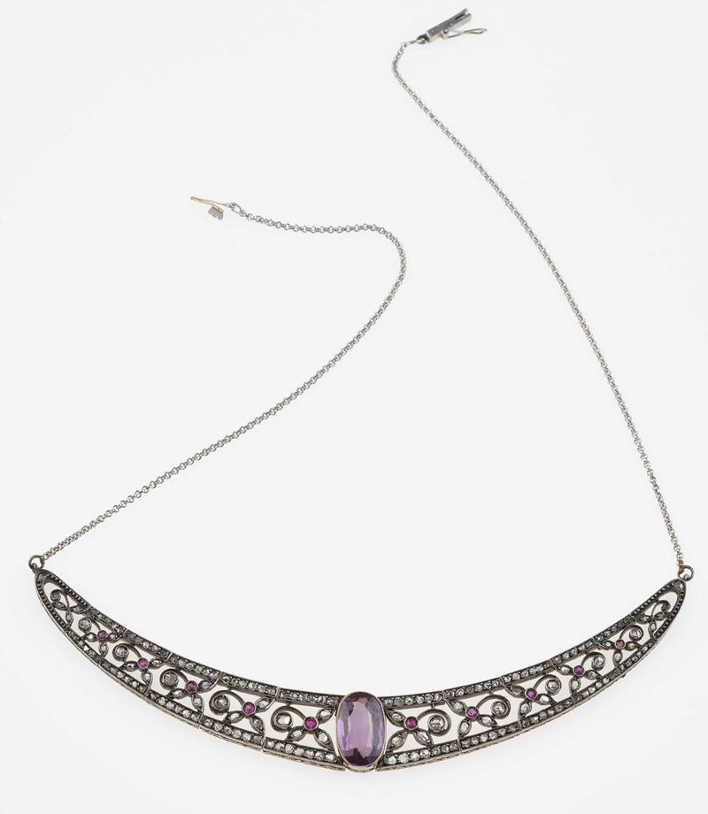 Synthetic corundum, diamond, gold and silver necklace  - Auction Jewels - Cambi Casa d'Aste