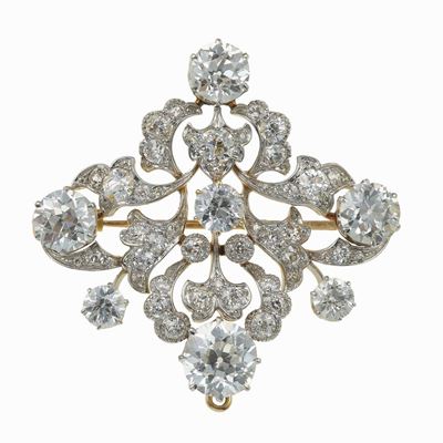 Kirkpatrick. Spilla con Diamanti di Vecchio Taglio per Ct 7.00 Circa