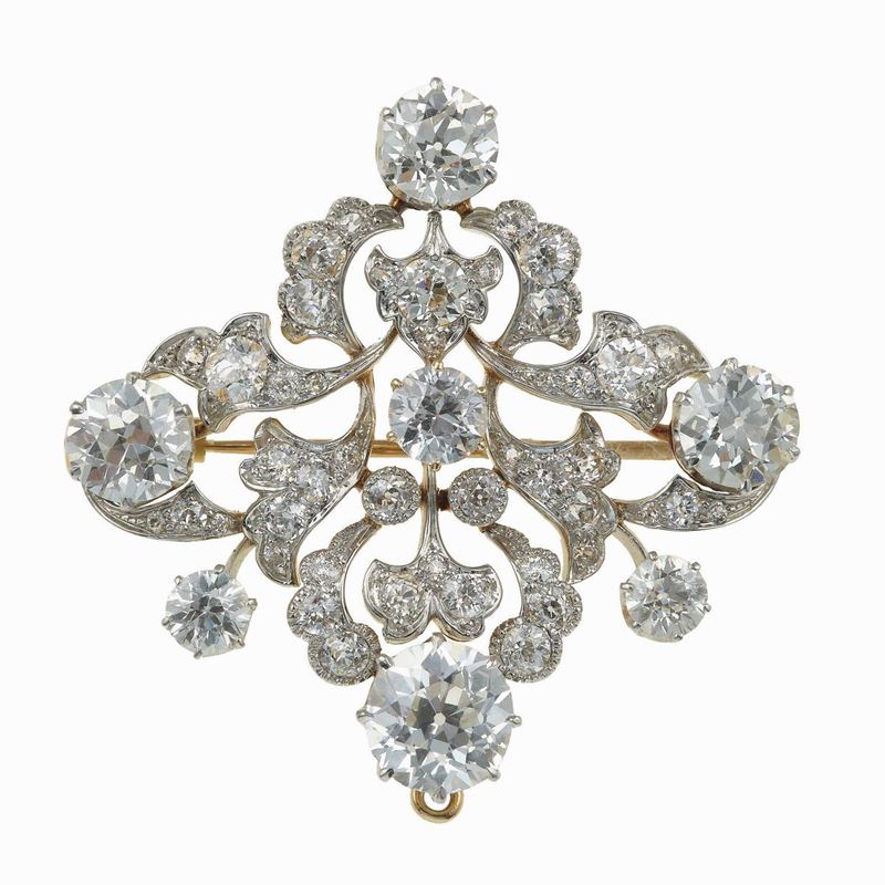 Old-cut diamond, gold and platinum brooch. Signed Kirkpatrick  - Auction Fine Jewels - Cambi Casa d'Aste
