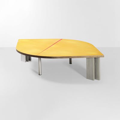 Tavolo basso mod. 1, legno e metallo cromato, Italia, 2000 ca.