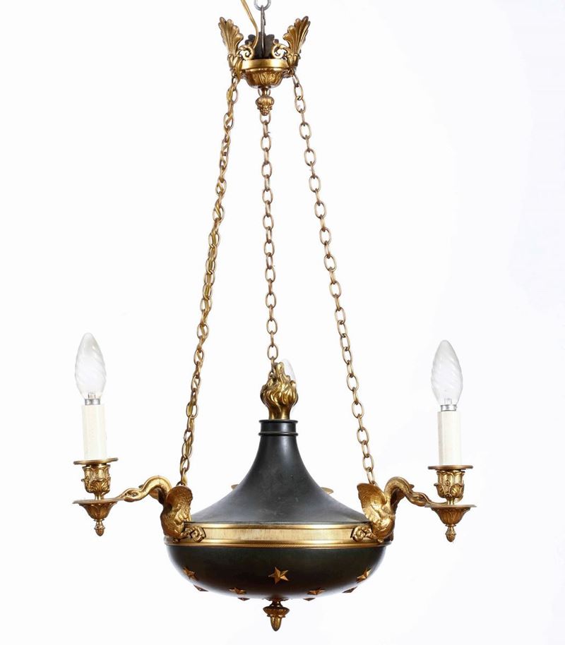 Lampadario in bronzo dorato e patinato. XIX-XX secolo  - Auction Antique January - Cambi Casa d'Aste