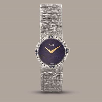 Piaget - Raffinato Orologio Femminile da Sera in Oro Bianco 18k, Quadrante in Lapis e Ghiera Diam...
