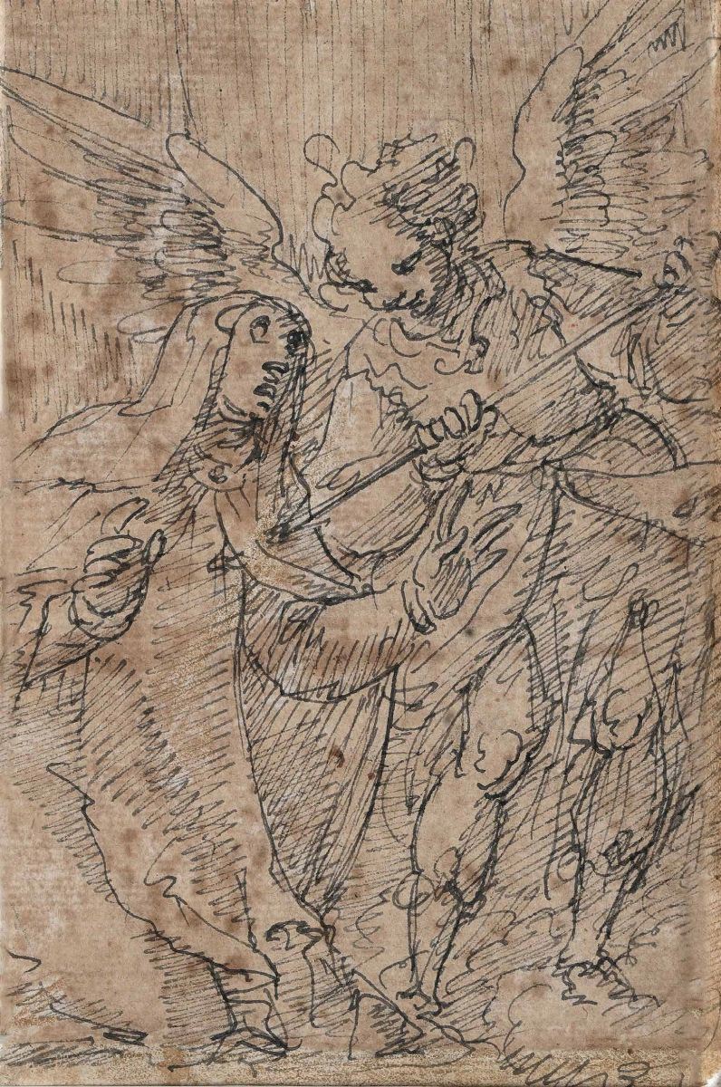 Giovanni Battista Paggi : Estasi di Santa Teresa d’Avila  - penna e inchiostro bruno su carta - Asta Old Masters - Cambi Casa d'Aste