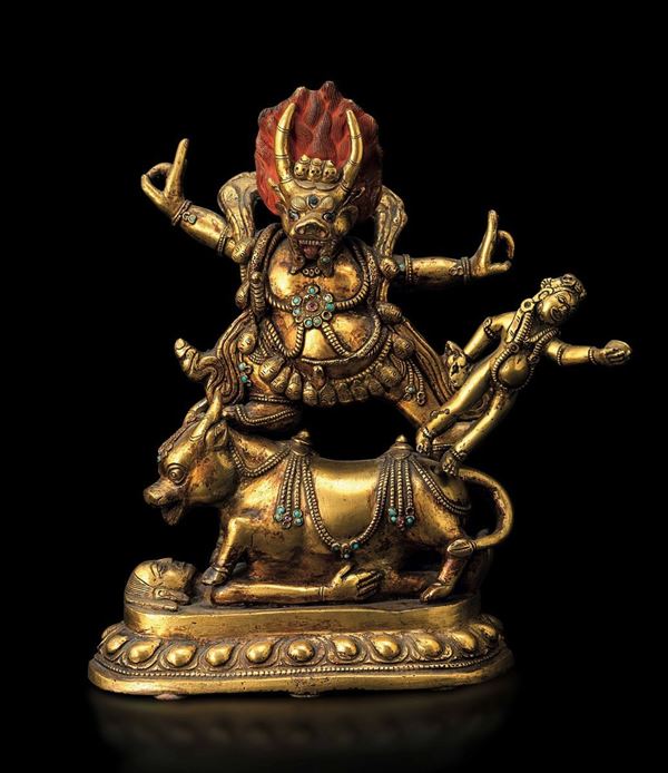 A gilt bronze Yama Lord of Hell, China, Qing Dynasty