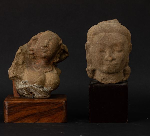 Two stone sculptures, Cambodia, 1500s