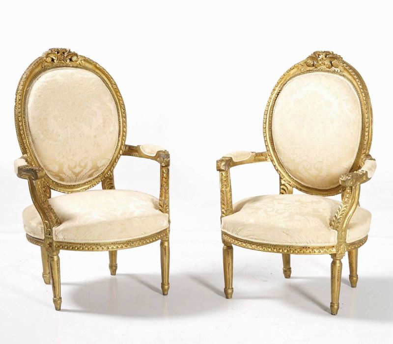 Coppia poltrone in stile Luigi XVI in legno dorato  - Auction Antique October | Cambi Time - Cambi Casa d'Aste