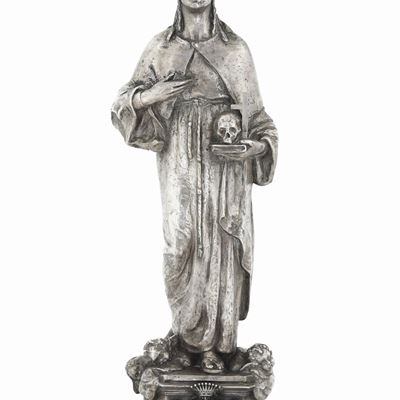 Santa Rosalia. Importante Scultura in Argento Fuso a Cera Persa e Cesellato. Firmata Giovanni Nic...