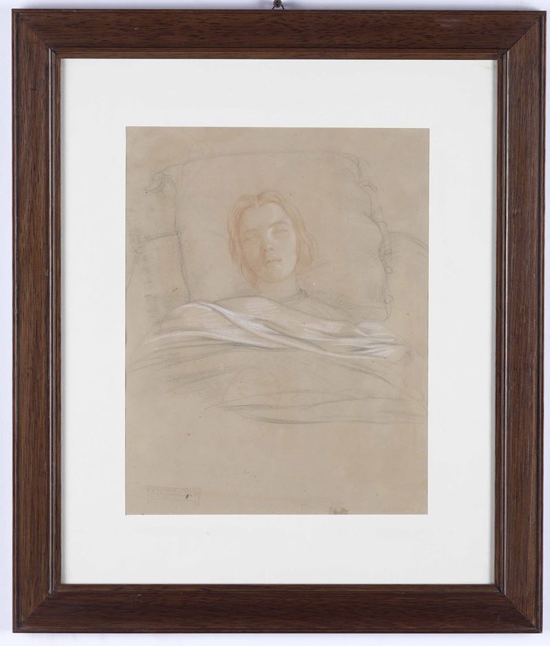 Cesare Maccari (1840-1919) Figura dormiente  - Tecnica mista su carta - Asta Dipinti del XIX e XX secolo - Cambi Casa d'Aste