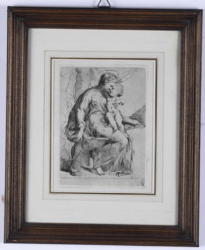 Puntasecca su Carta, Madonna con Bambino. XVII Secolo