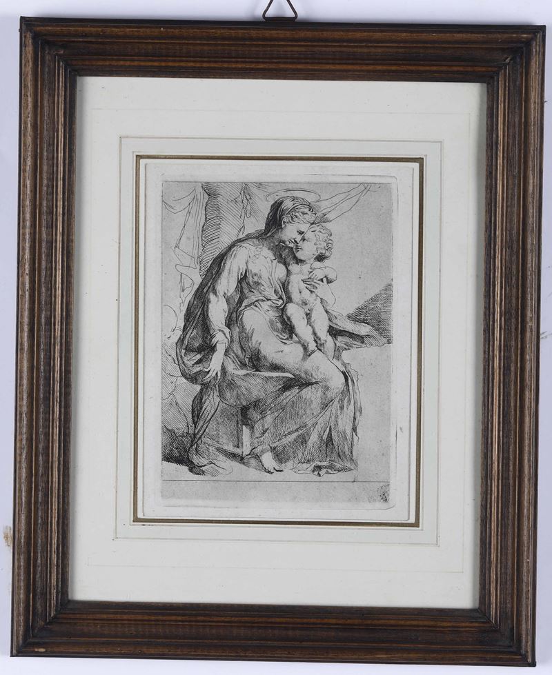 Puntasecca su carta, Madonna con Bambino. XVII secolo  - Auction Antique - Cambi Casa d'Aste