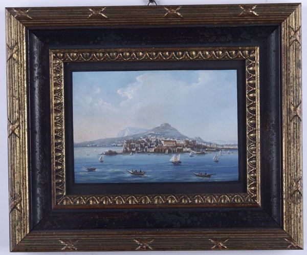 Lotto di tre gouaches con vedute del Golfo di Napoli col Vesuvio. XIX secolo