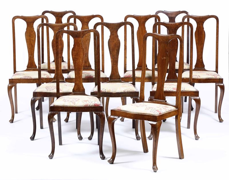 Undici sedie in rovere. Inghilterra, in parte del XVIII secolo  - Auction Dimore italiane | Cambi Time - Cambi Casa d'Aste