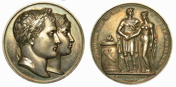 NAPOLEONE I, 1805-1814. Medaglia in argento 1810. Cerimonie per il matrimonio di Napoleone con Maria Luigia d'Austria.