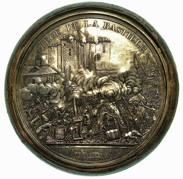 COMMEMORAZIONE DELLA PRESA DELLA BASTIGLIA. Placchetta in bronzo argentato 1789.