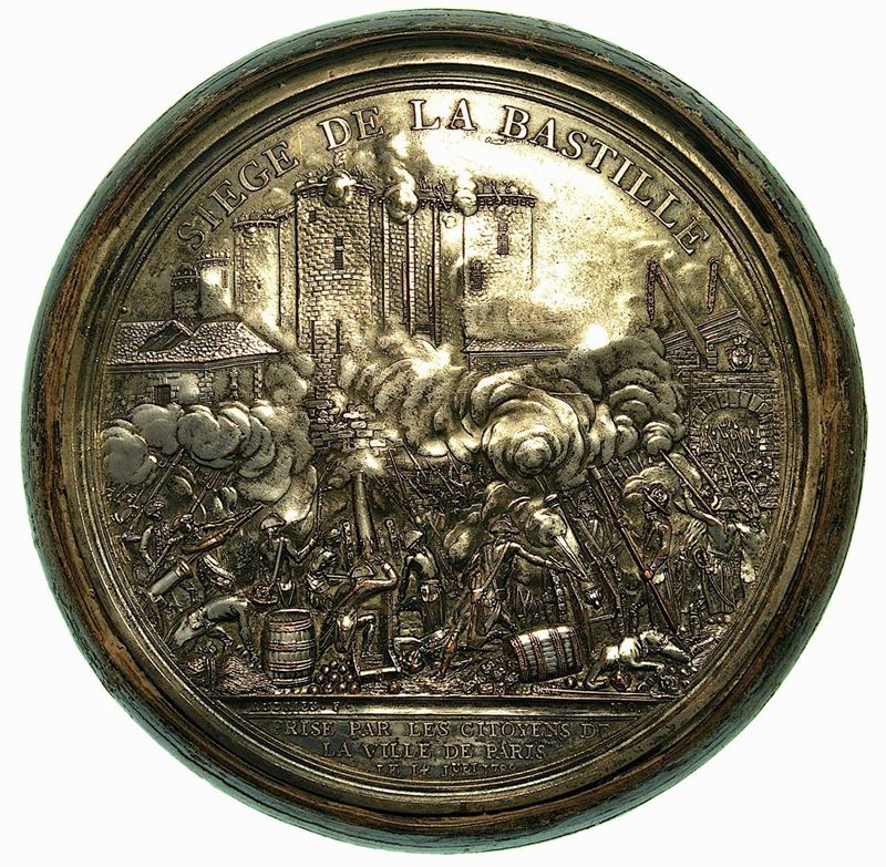 COMMEMORAZIONE DELLA PRESA DELLA BASTIGLIA. Placchetta in bronzo argentato 1789.  - Auction Numismatics - Cambi Casa d'Aste