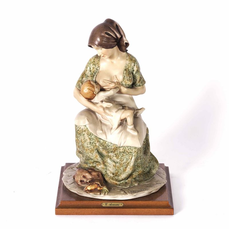 Figura con "Maternità". G. Armani, XX secolo.  - Auction Ceramics - Cambi Casa d'Aste