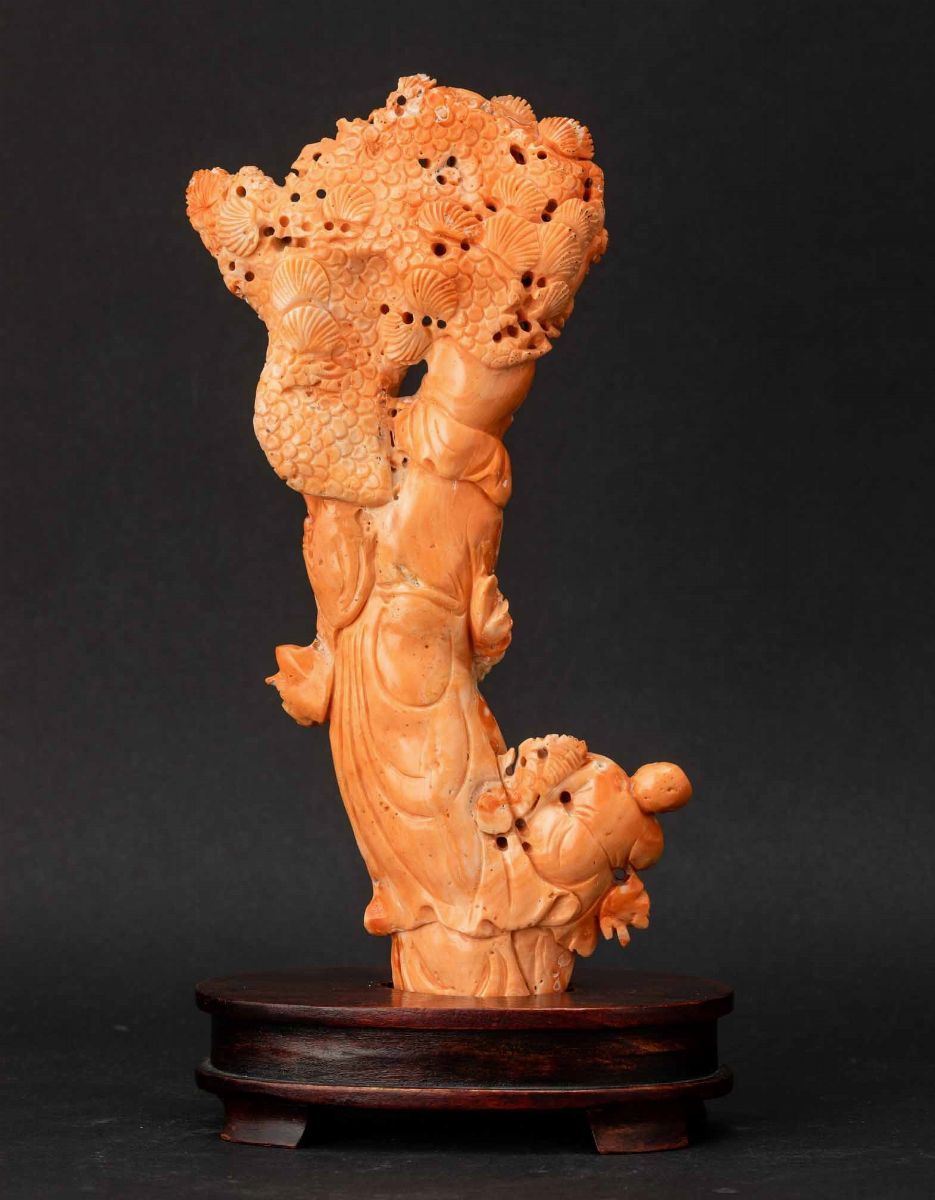 Gruppo Scolpito in Corallo Raffigurante Saggio con Fanciullo, Cina, Inizi XX Secolo